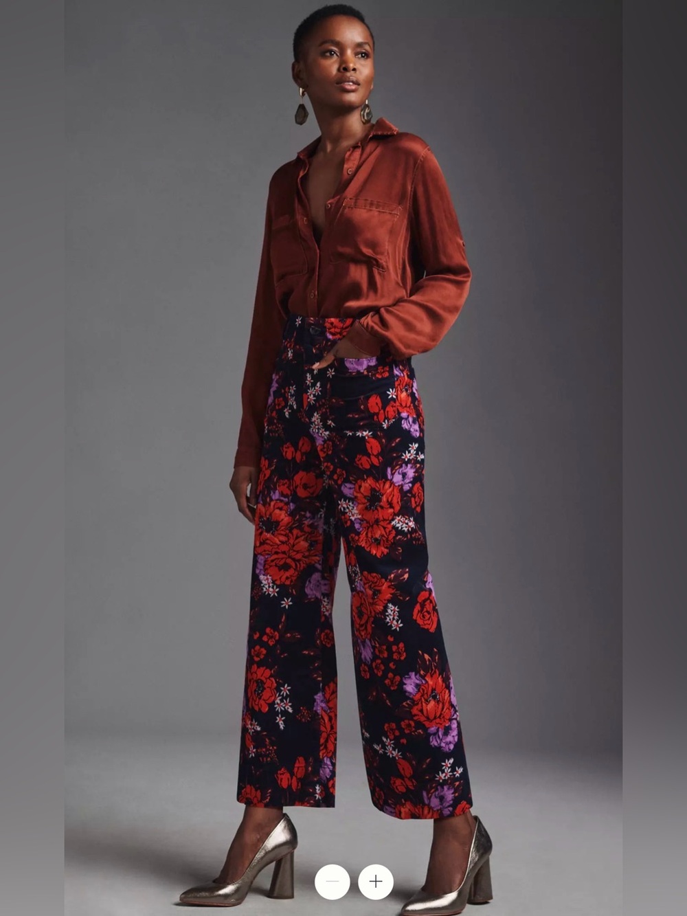 Anthropologie Maeve 25 The Colette Cropped Wide-Leg Velvet Pants Floral EUC